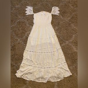 Shinestar white off the shoulder dress with lace sleeves size medium